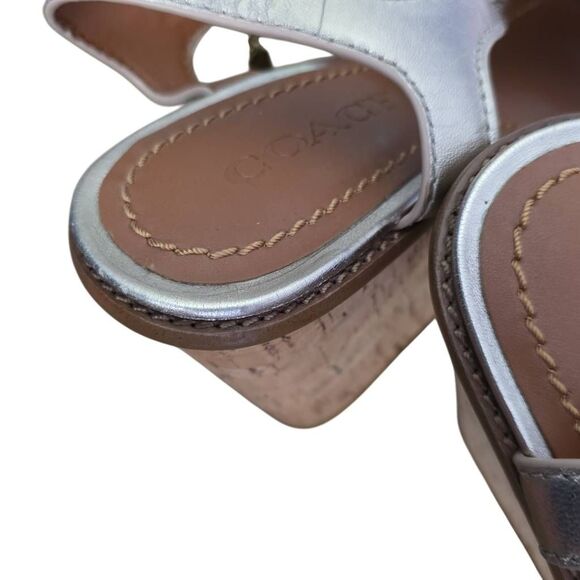 Coach Women's Size 7 Tan Gold Cork Leather Ankle Strap Wedge Sandals - Picture 6 of 8